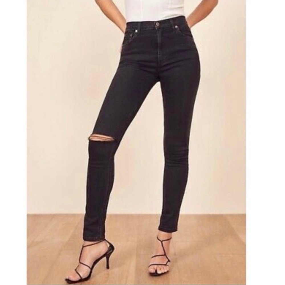 Reformation Black Ripped High Waisted Jeans